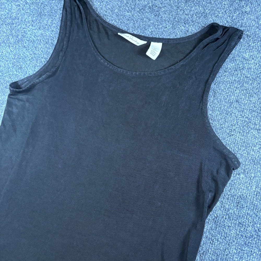 French Laundry Tank Top Womens Medium Black Ribbed Knit Stretch Scoop Neck Yoga